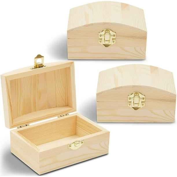 3 Pack Unfinished Wood Pine Diy Craft, Wooden Treasure Boxes Craft