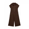 thumbnail image 5 of PBFRDSJ Short Sleeve Rompers for Women Loose Fit Wide Leg One Piece Romper Button Down V Neck Casual Jumpsuit with Back Pockets, 5 of 5