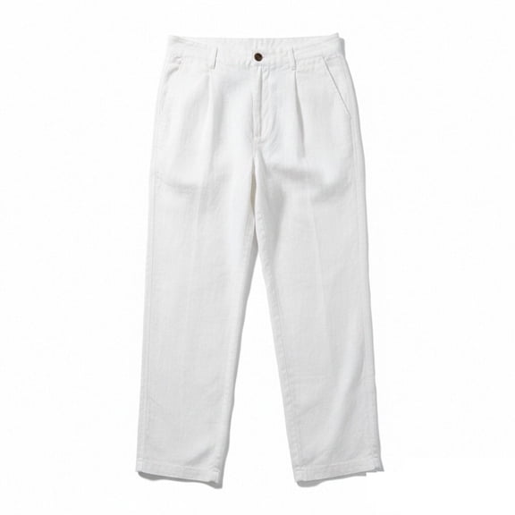GUZOM Mens White Linen Pants Relaxed Fit Straight Leg, Breathable Cotton Linen Blend Casual Summer Beach Vacation Pants,Size M