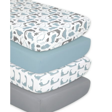 UPC: 0841297188794 | The Peanutshell Fitted Crib Sheets for Baby Boy or Baby Girl 4 Pack Set Blue Dino
