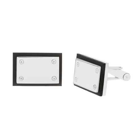 Stainless Steel Rectangle with Black Enamel Cufflinks
