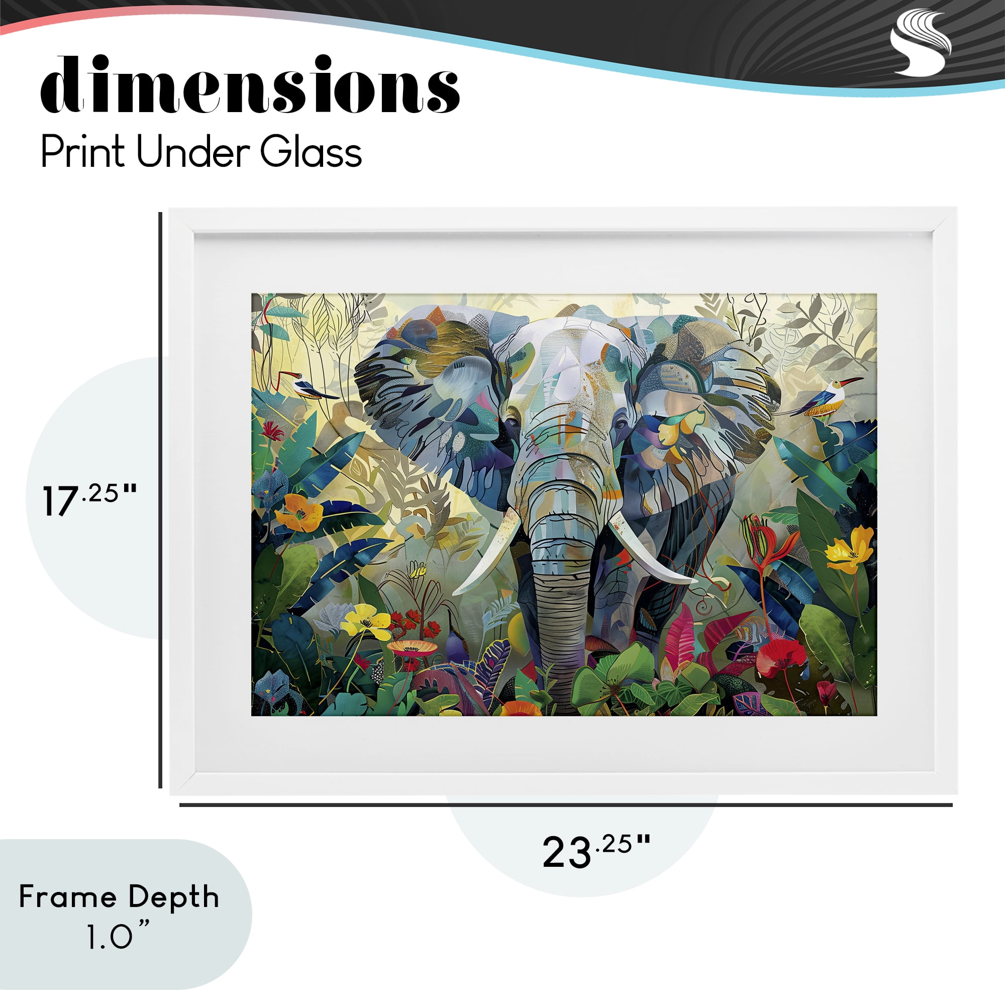 Stupell Industries Elephant's Realm in Tropical Bloom White Framed Print Under Glass, design by Lazar Studio
