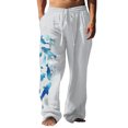 thumbnail image 1 of White Cargo Pants, Linen Men Cargo Pants, Golf Pants Men, 3D Print Men's Side Pockets Elastic Drawstring Design Pants Trousers Straight Leg Trousers Outdoor Holiday, 1 of 5
