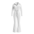 thumbnail image 4 of Edvintorg Women Jumpsuit Lapel Cargo Pocket Button Down Romper Long Sleeve Jumpsuits with Flare Pant Womens Clothing S-XL White, 4 of 6