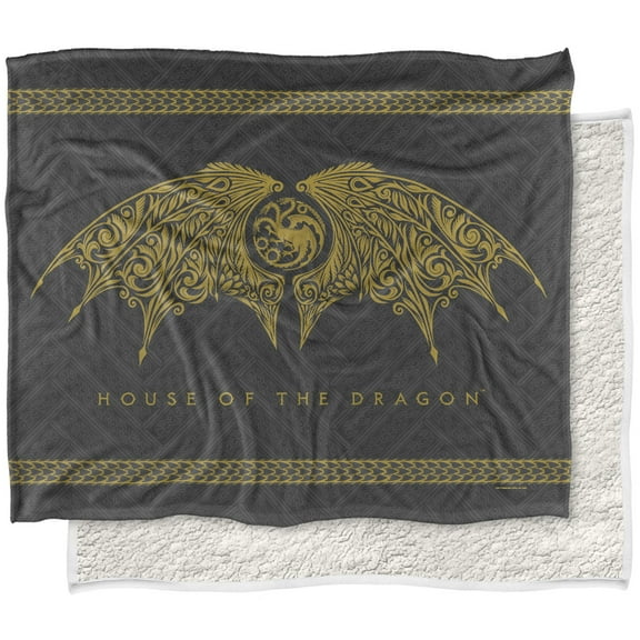 House of The Dragon Blanket, 50"x60" Dragon Wings Silky Touch Sherpa Back Super Soft Throw Blanket