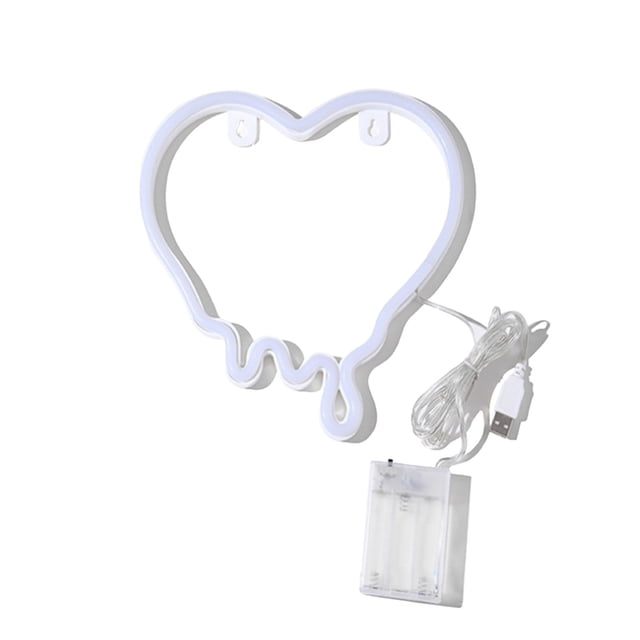 Lumière DEL Néon en Forme de Cœur Rose Rouge Alimentée par Pile USB pour la Saint-Valentin Décoration Intérieure Extérieure