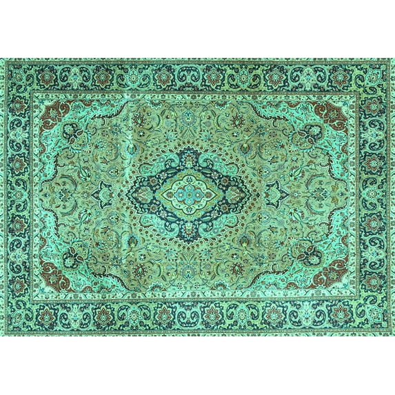 Ahgly Company Indoor Rectangle Persian Turquoise Blue Traditional Area Rugs, 7' x 9'