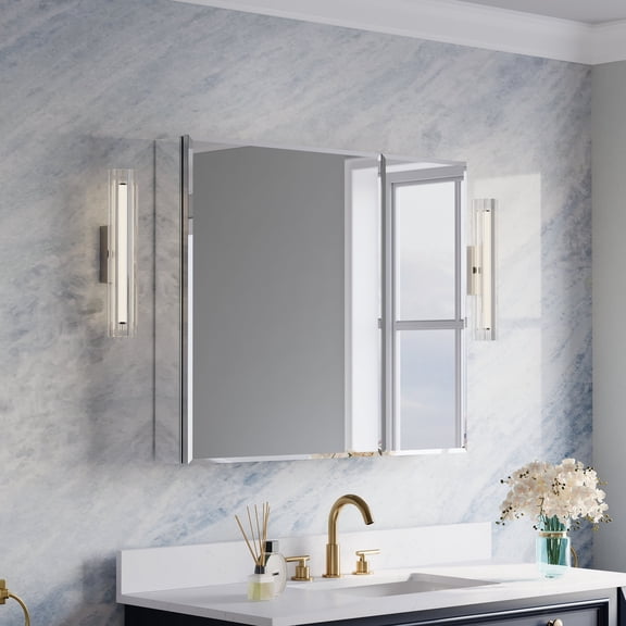 ANGELES HOME 36" x 30" Copper-Free Mirror Medicine Cabinet with Beveled Mirror Door, Recessed or Surface Mount, Adjustable Shelves