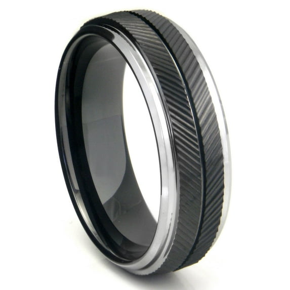 Titanium Kay Black Tungsten Carbide Chevron Comfort Fit Mens Wedding Band Ring Sz 11.0