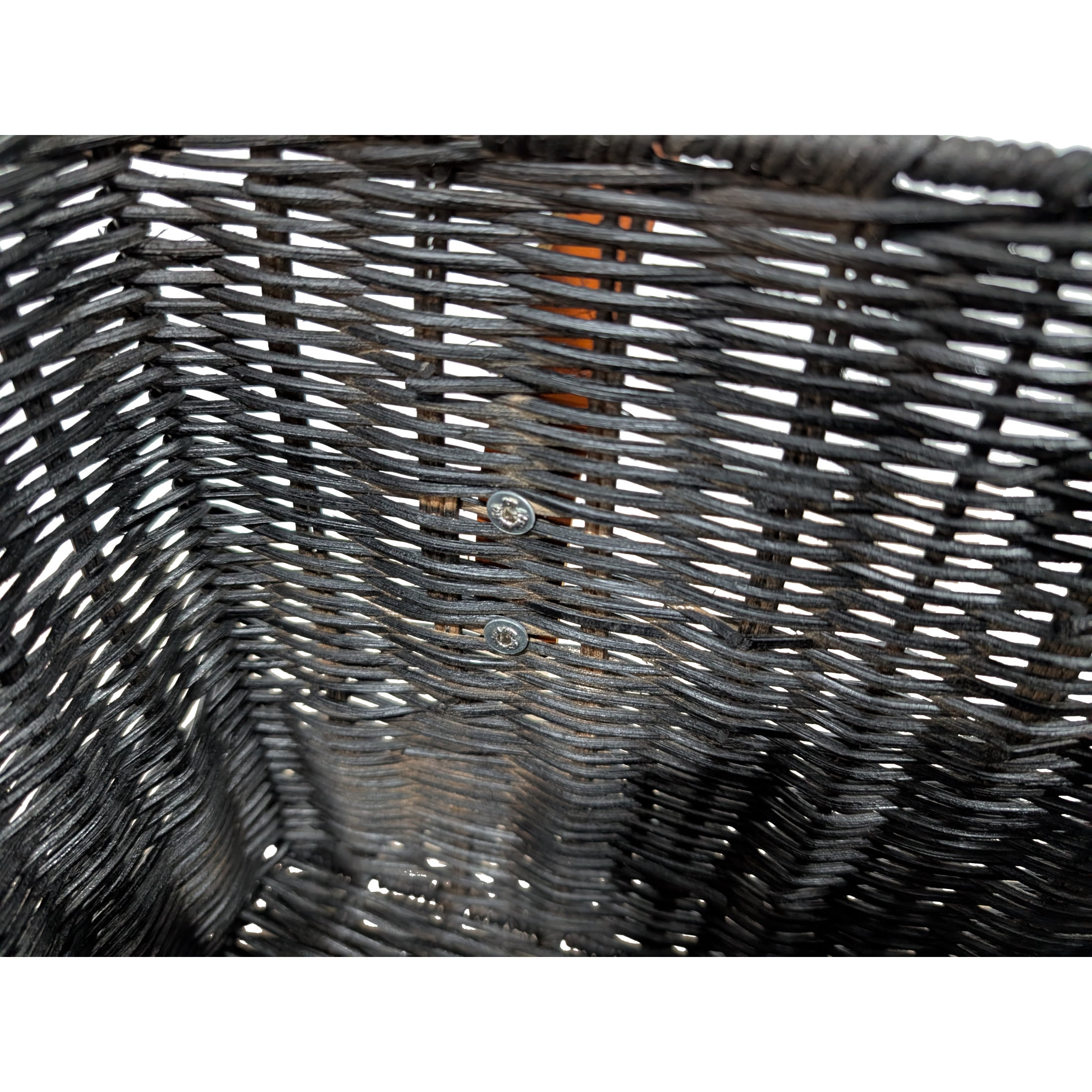DecMode 12" x 11" Black Rattan Handmade Woven Storage Basket with Brown Leather Handles, 1-Piece