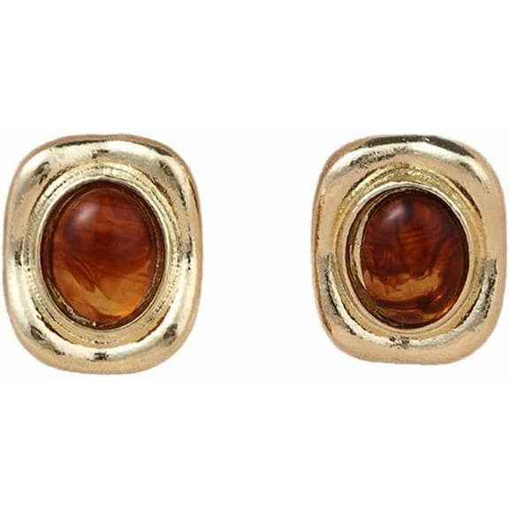 Chunky Geometric Tiger Eye Stud Earrings for Women Gold-Toned Oval Retro Stone Studs Earring Vintage Cartilage Tragus Piercing Wedding Party Jewelry