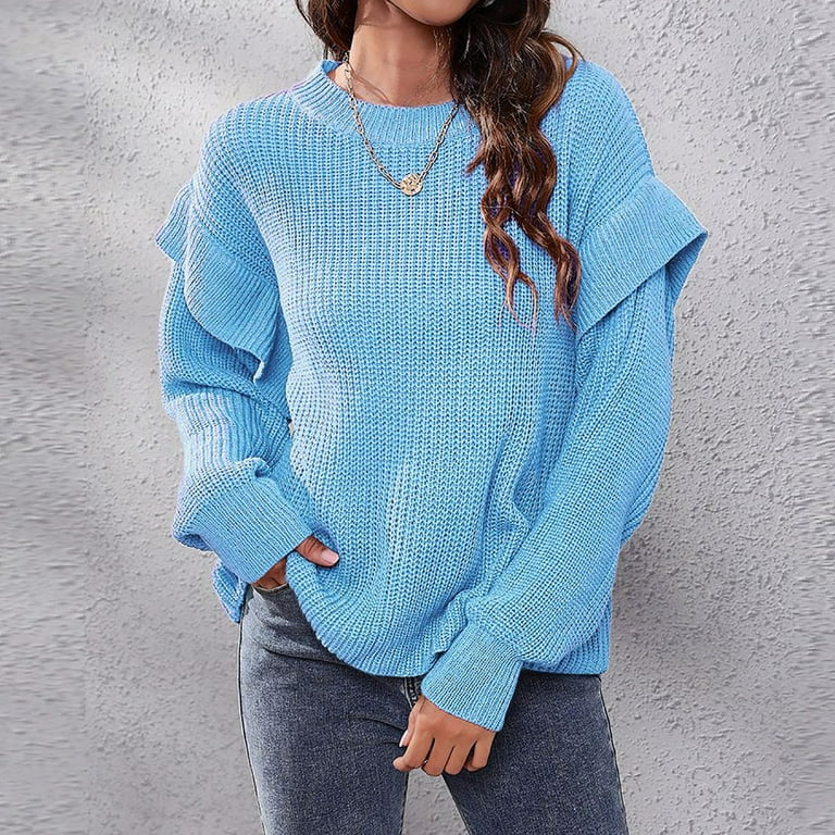 CHGBMOK Sweaters for Women Fashion Casual Pure Color Drop Shoulder