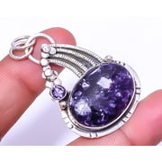 Lepidolite - San Diego & Iolite Gemstone 925 Silver Plated Pendant 1.76" A353, Valentine's Day Gift, Birthday Gift, Beautiful Jewelry For Woman