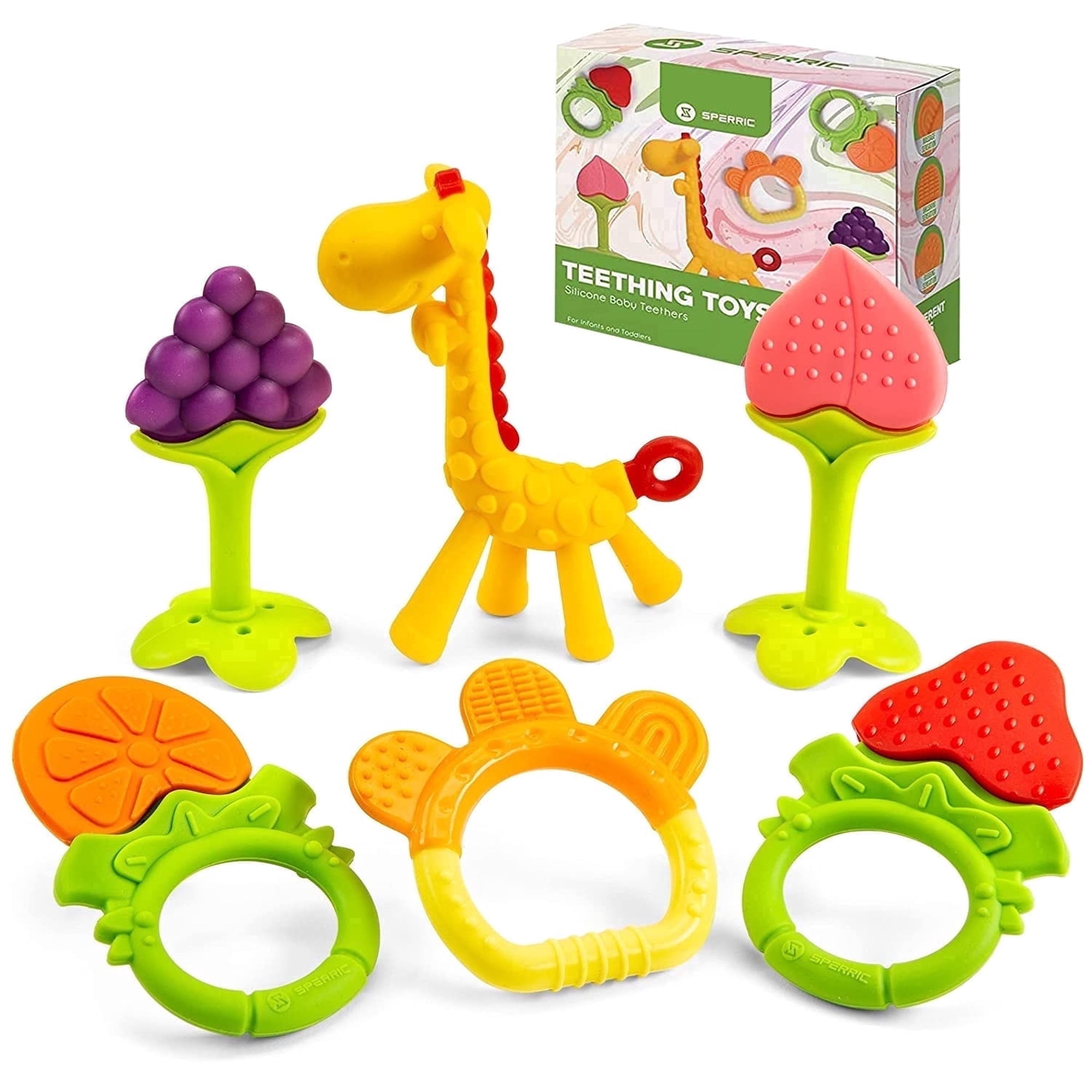 Sperric Teethers for Babies 0-6 Months - Newborn Infant Baby Chew Teething Toys - Freezer Safe Silicone Baby Teether - Fruits & Animal