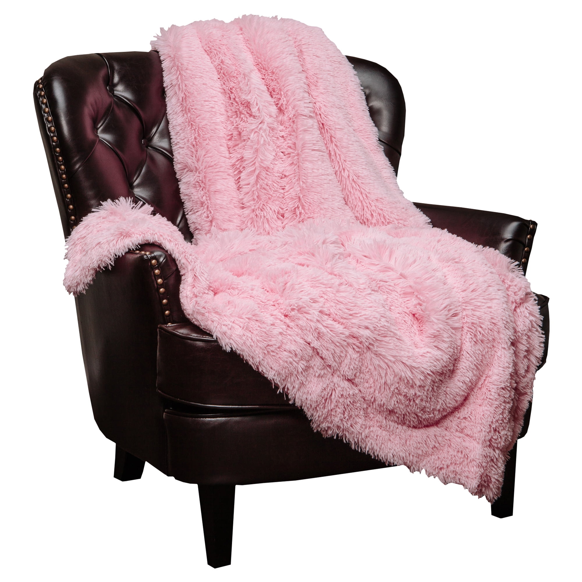 Pink Faux Fur Sherpa Fleece Reversible Throw Blanket