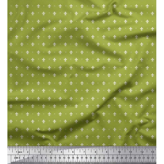 Soimoi Modal Satin Fabric Dot & Fleur De Lis Damask Shirting Print Fabric by The Yard 42 Inch Wide