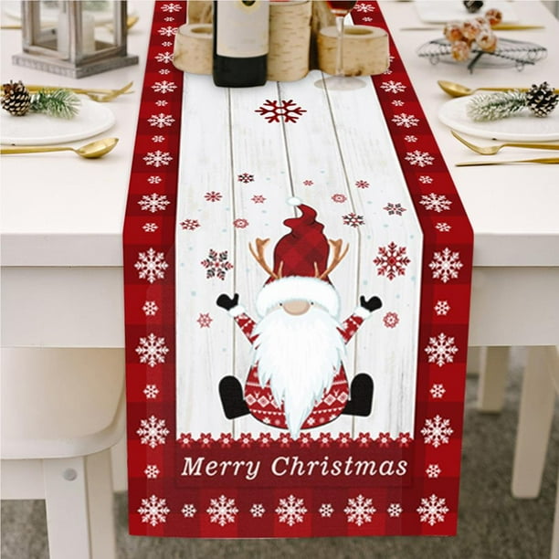 Billuyoard Camino de de gnomos navideños, mantel de algodón y lino a rayas enano, decoración navideña para de comedor y de café Kits de decoración para fiestas No. 4 Billuyoard HA042038-04