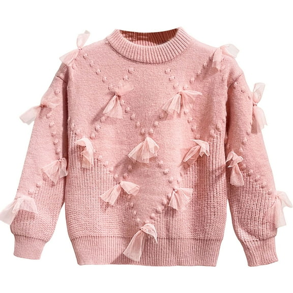 XXWXYD Girls Cute Bow Slouchy Pullover Sweater, Fall Winter Solid Loose Crewneck Long Sleeve Crochet Knitwear Going Out Top
