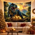 thumbnail image 3 of Blue Tyrannosaurus Rex in Volcanic Jungle Sunset, Dramatic Fantasy Art for Kids, Epic Prehistoric Wall Decor, Birthday Gift, Tapestry Wall Hanging for Bedroom and Gaming Room, 3 of 7