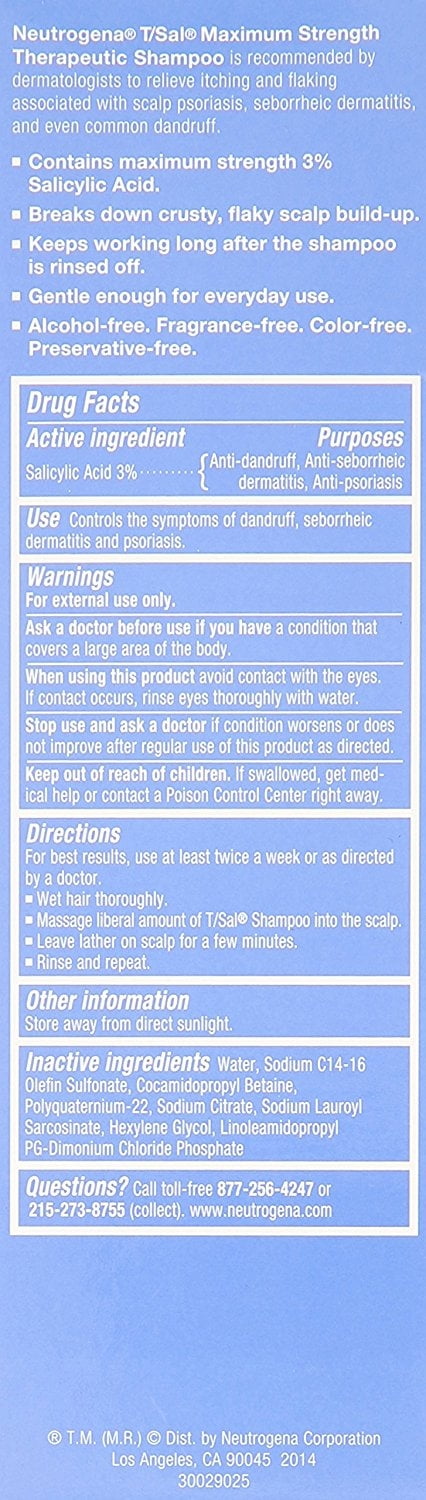 Neutrogena T/Sal Therapeutic Scalp Build-Up Control Shampoo 4,5 fl oz, 2 Pack