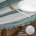 thumbnail image 4 of Abstract Stripe Round Fitted Table Cover Green Gary Watercolor Wave Texture Waterproof Table Cloth with Elastic Edge Wipeable Tablecloth for Picnic Camping Party Fits 55"-60" Diameter, 4 of 8