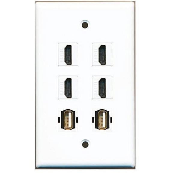 RiteAV - 4 HDMI and 2 USB A/A Port Wall Plate White