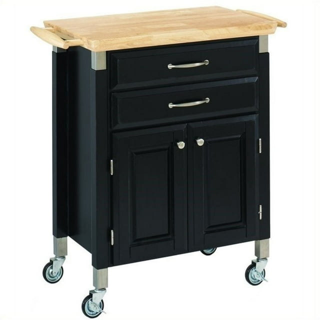 Homestyles Dolly Madison Engineered Wood Kitchen Cart in Black/Natural Maple Top