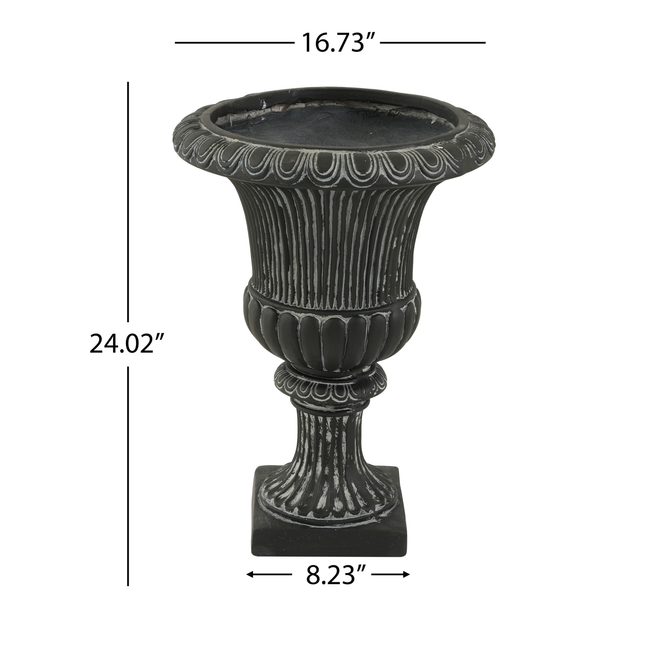 Christopher Knight Home 24"H Classical Fluted Urn Planter, Lightweight Flower Pot, Antique Black, Set of 2