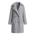thumbnail image 6 of KICILVS Long Sherpa Jacket Women Fuzzy Button-Down Coat with Pockets Notched Collar Warm Winter Outerwear for Casual, 6 of 7