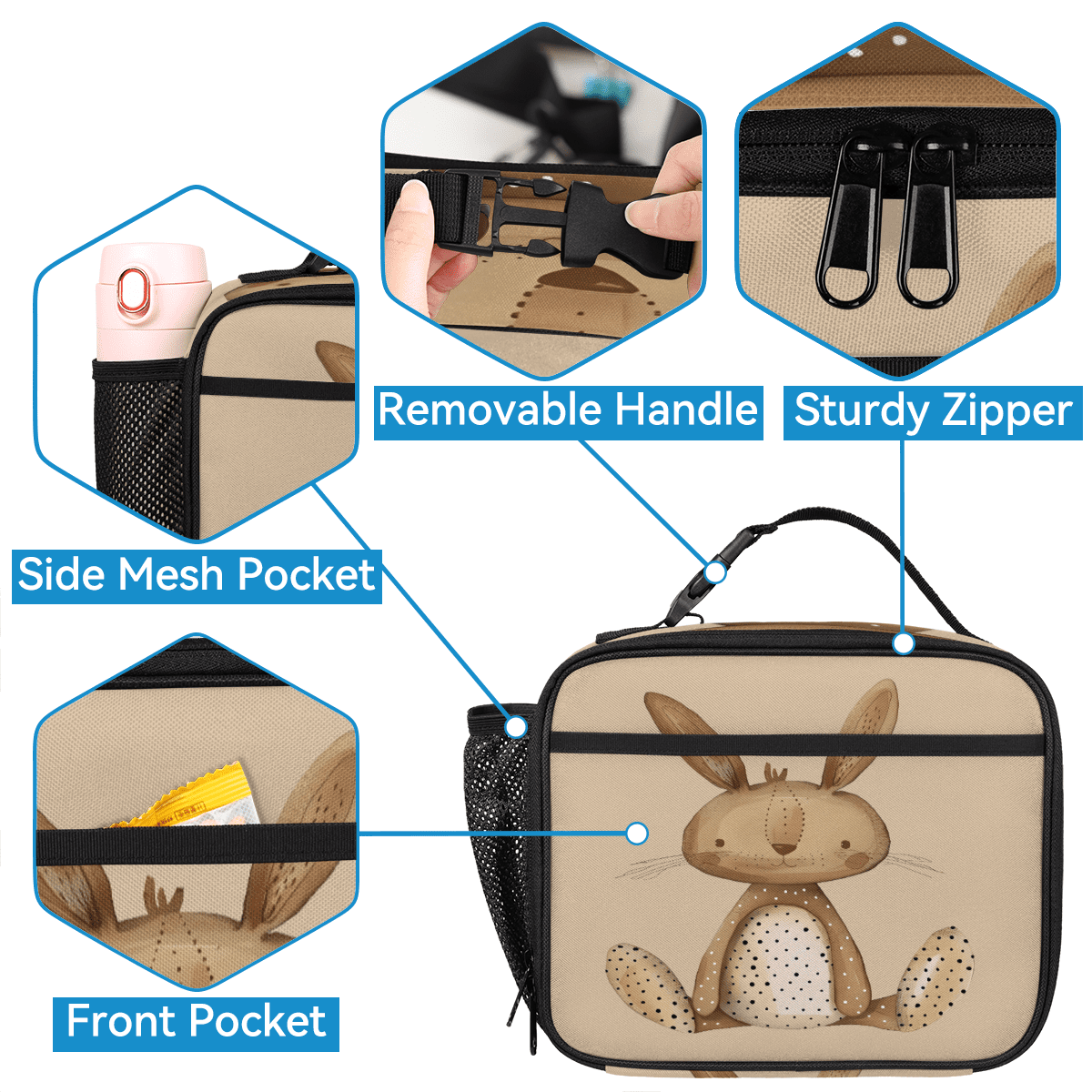 Herdesigns Cute Bunny Large Backpack Set with Lunch Box Lightweight Water Resistant Travel Laptop Backpacks Casual Daypacks for Women Men