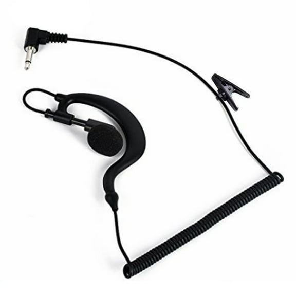 Walkie Talkie Ear Hook Headset, Single Earphone with Coiled Cable, by