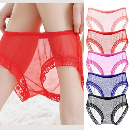 Ukumplol Panties for Women s Underwear Low Underwear Lace Mesh Solid Waist Middle Underwear Transparent Women s Plus Size Panties Womens Panties Pink XL