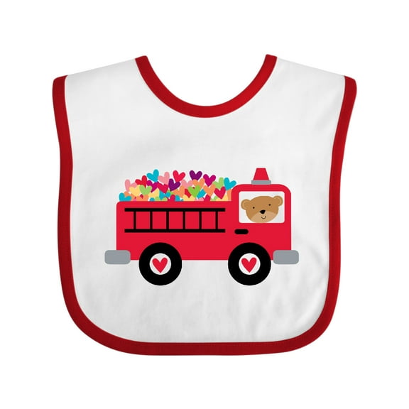 Inktastic Valentine Fire Truck Heart Bear Boys or Girls Baby Bib