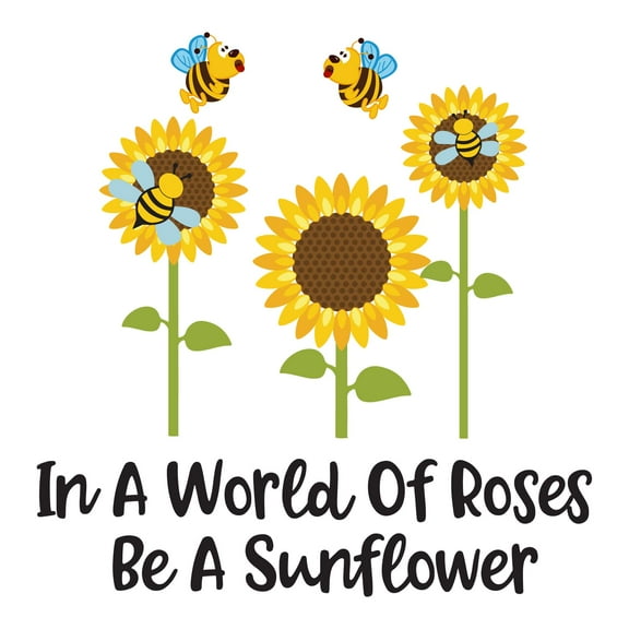 Holiday Gift Children In a World of Roses be a Sunflower Cute Quotes & Sayings Wall Decal Honey Bee's taking Nectar Nursery Room Decor Lasts Years and Easily Removable - Size: 34 in x 34 in