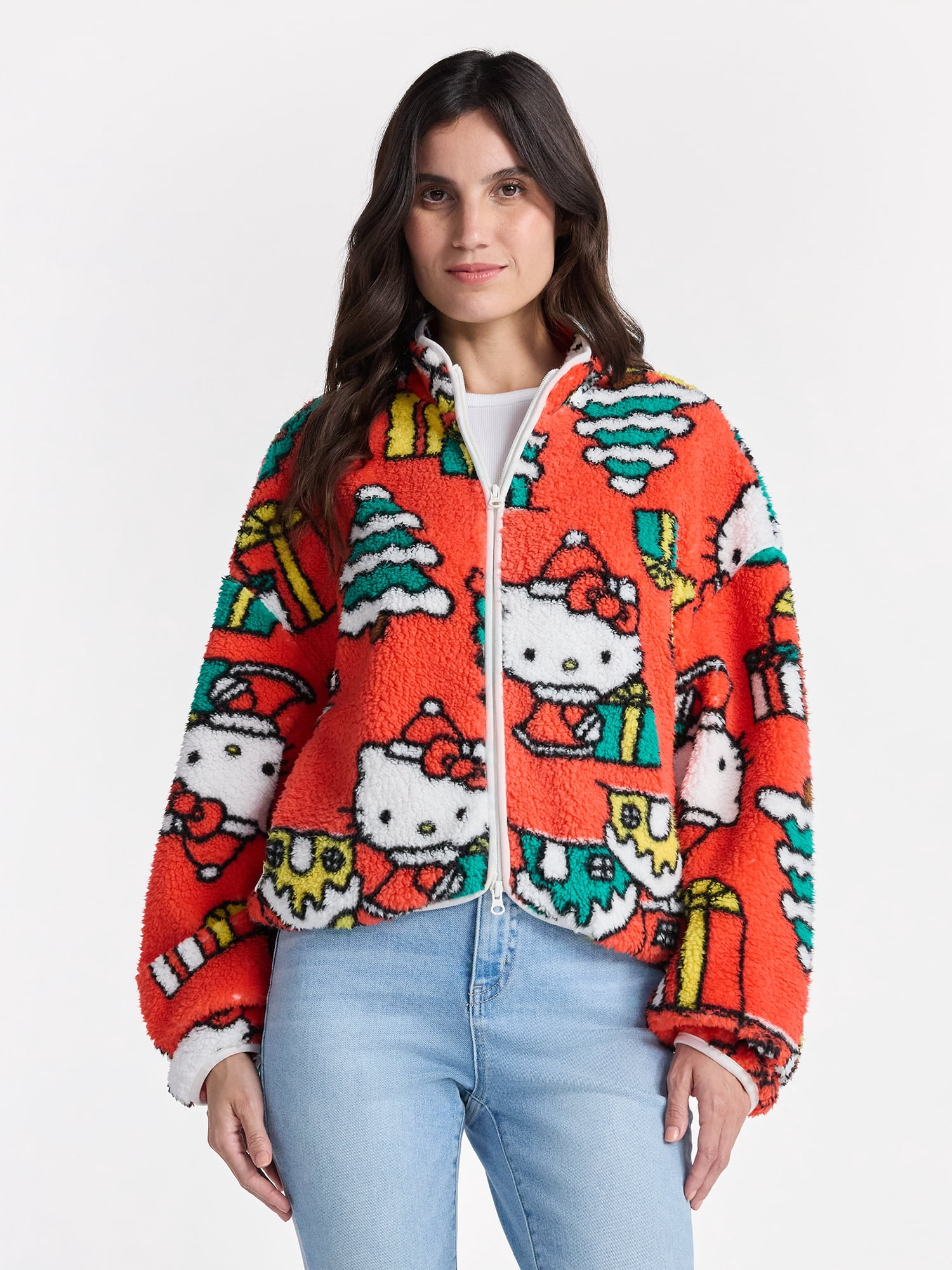 Hello Kitty Women’s Christmas Print Woobie Fleece Jacket, Sizes XXS-XXL