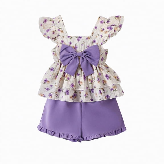 TOWED22 Kids Toddler Girl Summer Clothing 2pcs Sleeveless Tank Shirts and Casual Shorts Sets Outfits Clothes(Purple,4-5 Y)