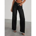 thumbnail image 6 of Women'S Wide Leg Jeans High Waisted Strechy Raw Hem Pants Black XL, 6 of 7