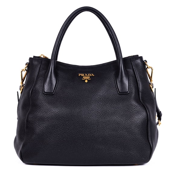Pre-Owned Prada Black Cabas Crossbody Handbag Vitello Daino Leather