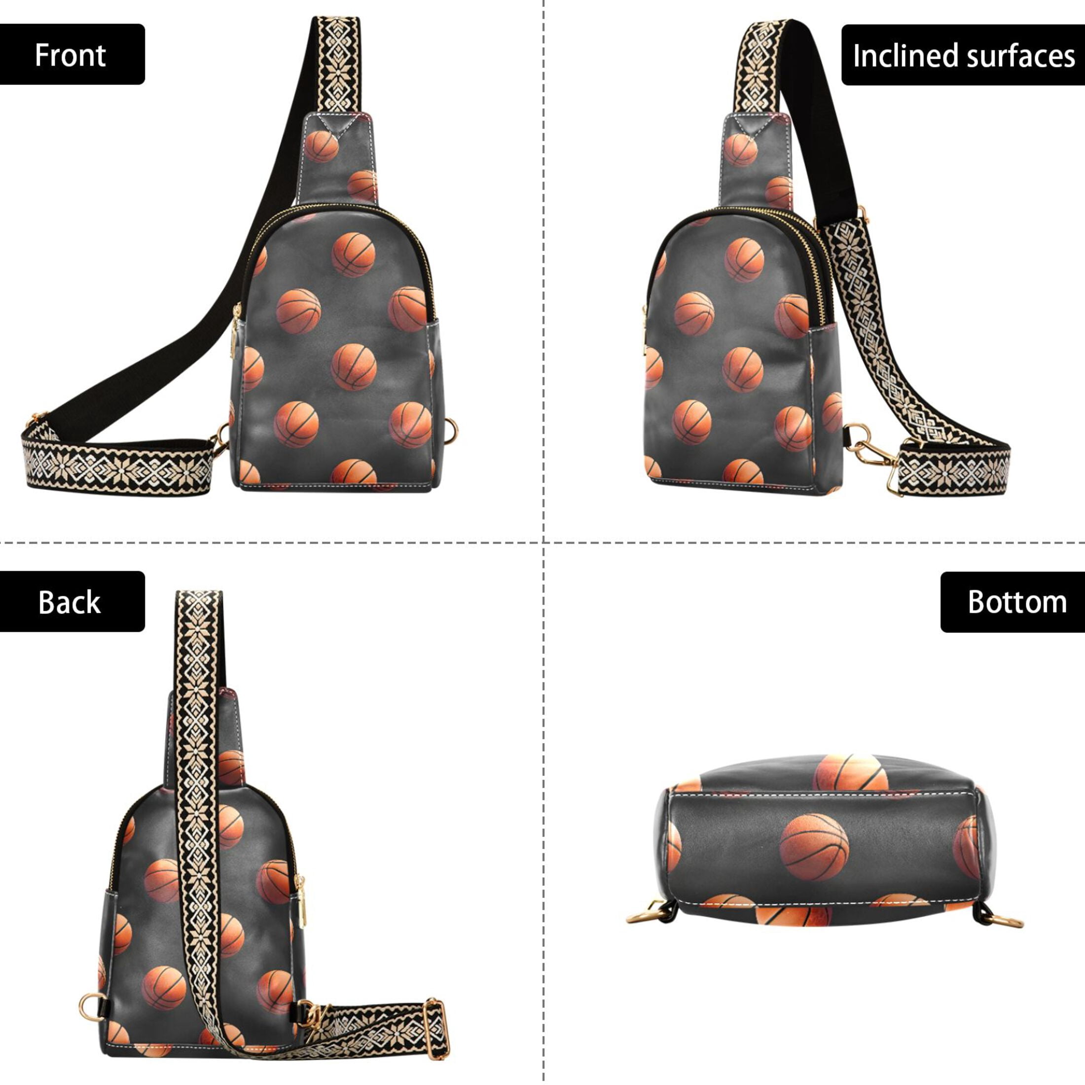 ALAZA 3d Basketballs Sling Bag for Women Men Waterproof Crossbody Chest Bags