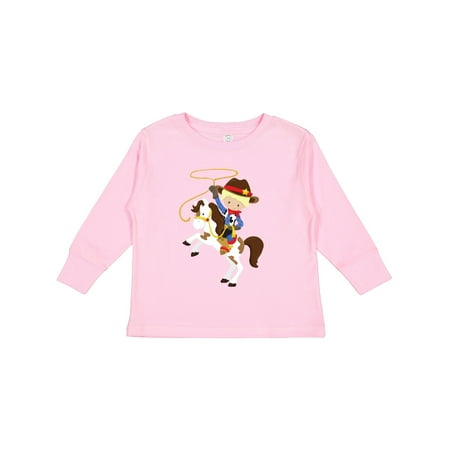 

Inktastic Little Cowboy Cowboy On White Horse Blond Hair Boys Long Sleeve Toddler T-Shirt