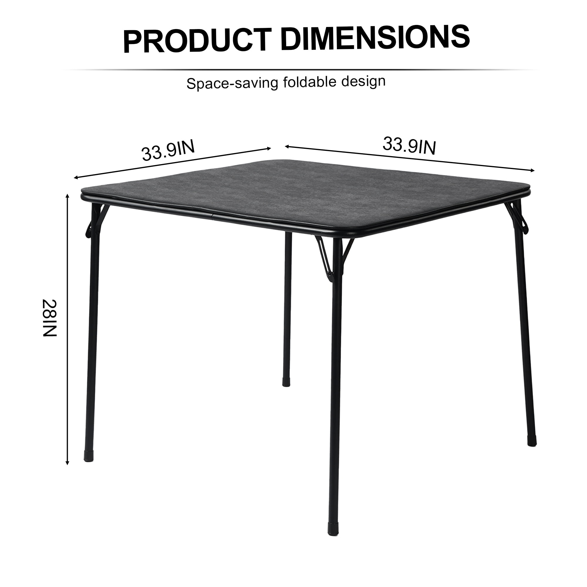 Homy Casa 34" Folding Card Table, Square Portable Game Night Dining Table for Camping, Black