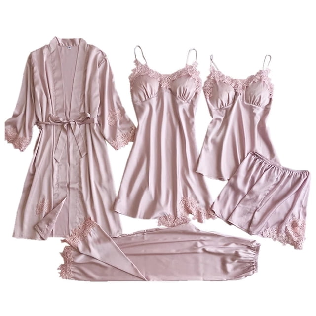 Set De Pijama Dama Sexi Ropa De Dormir Bata De Seda 5 Piezas Dara Baby Vest034