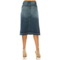 thumbnail image 5 of Be-Girl Women's Distressed Denim Midi Skirt, Medium Wash Blue, A-Line with Raw Hem, Knee Length - SG-79144, 5 of 5