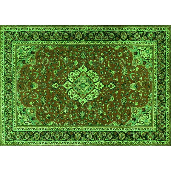 Ahgly Company Indoor Rectangle Medallion Green Traditional Area Rugs, 7' x 9'