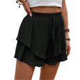 thumbnail image 1 of Pantalones cortos fluidos for mujer, falda pantalón estilo bohemio con volantes y mariposas, cintura alta, tela texturizada, doble capa, Color sólido, informal, 1 of 7