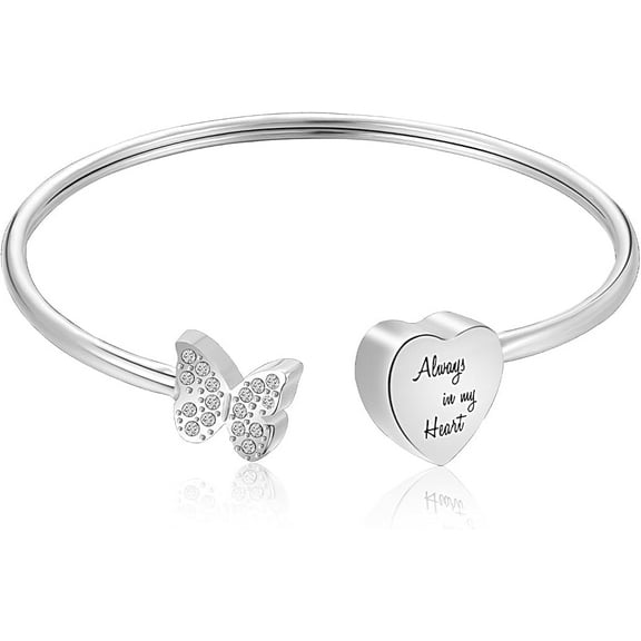 XIUDA Urn Bracelet for Human Ashes Butterfly Heart Ash Bracelet for Women Stainless Steel Openable Cuff Bangle Cremation Bracelet - Always in My Heart