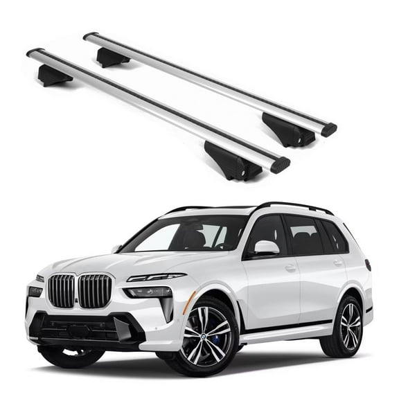 ERKUL Roof Rack Cross Bars for BMW X7 (G07) 2019-2025 | Aluminum Crossbars with Anti Theft Lock for Rooftop | Compatible with Raised Rails - Silver