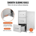 thumbnail image 2 of Flush Mount Triple Access BBQ Drawers, Stainless Steel Outdoor Kitchen Drawer 16" W x 28.5" H x 20.5" D with Handle, for BBQ Island & Patio Grill Station, 2 of 11