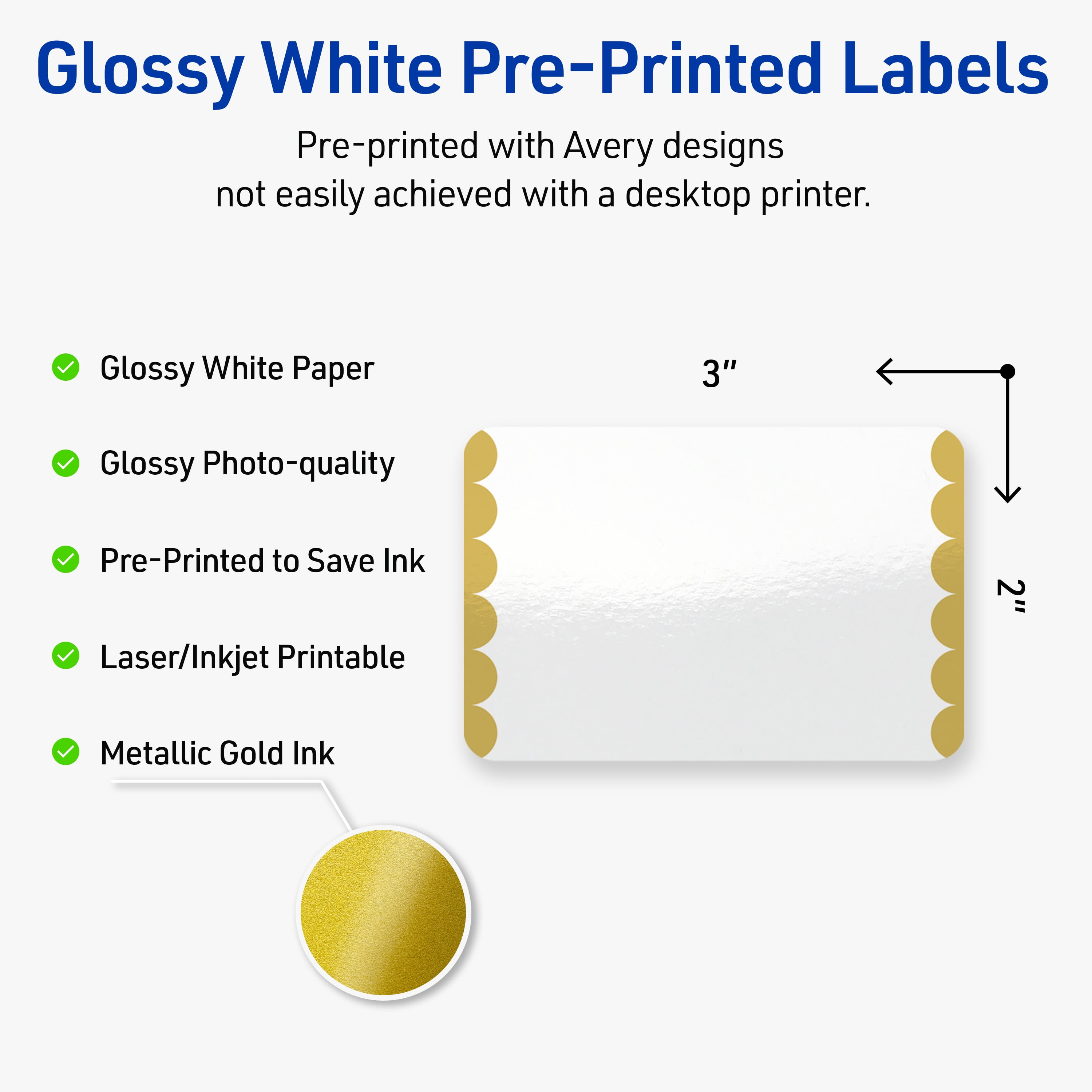 Avery 2" x 3" Labels, Pre-Printed Gold Edge Dots Design, 80 ct, Glossy, Gold Dots Edge