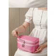 thumbnail image 4 of TFixol Modern Waterproof Quilted Nylon Makeup Organizer with Detachable Mirror, Double-Layer Design, and Multiple Pockets for Travel Essentials in Vibrant Rose Pink, 4 of 6